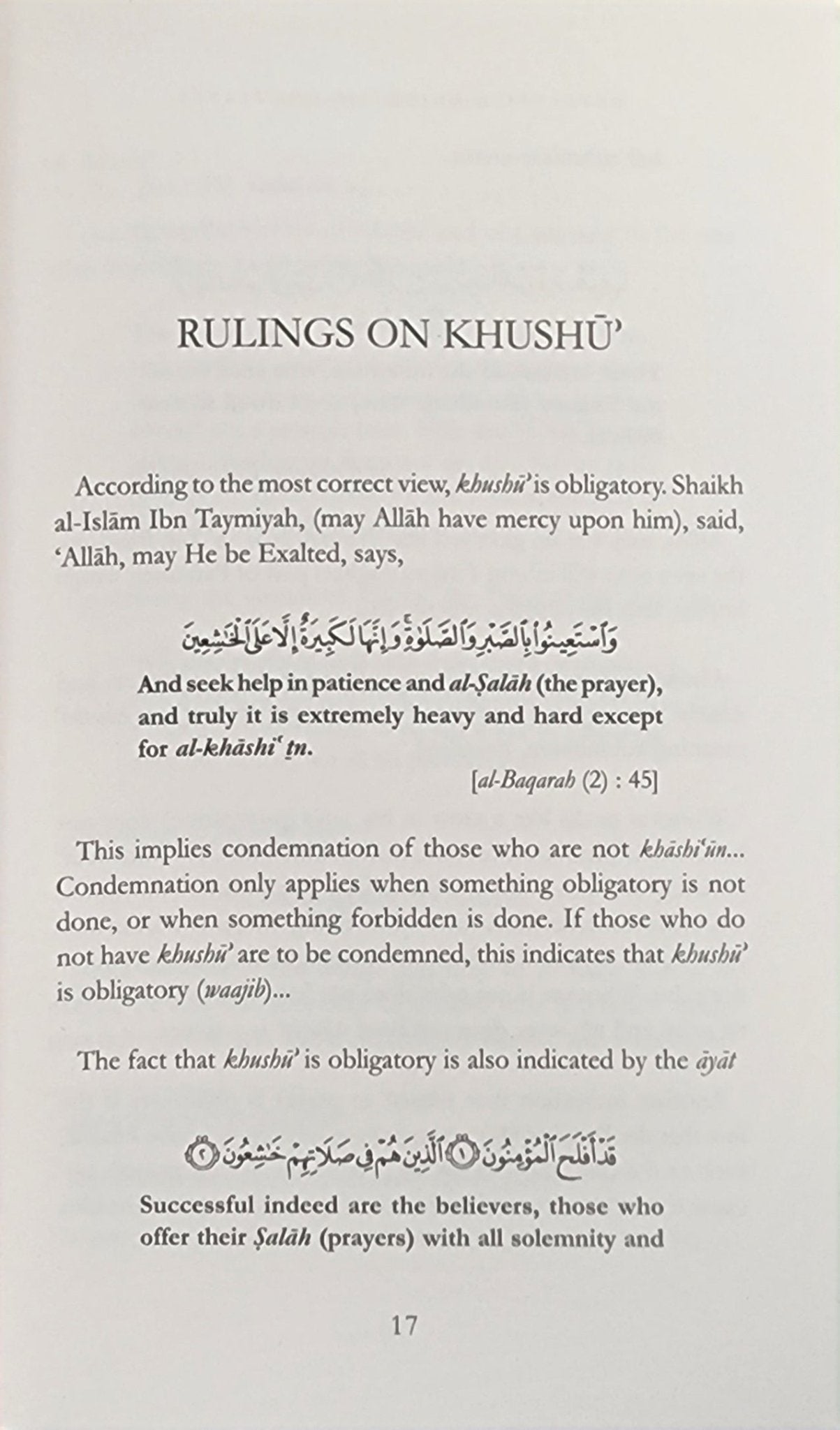 Developing Khushu In The Prayer - The Islamic Book Cafe LLC